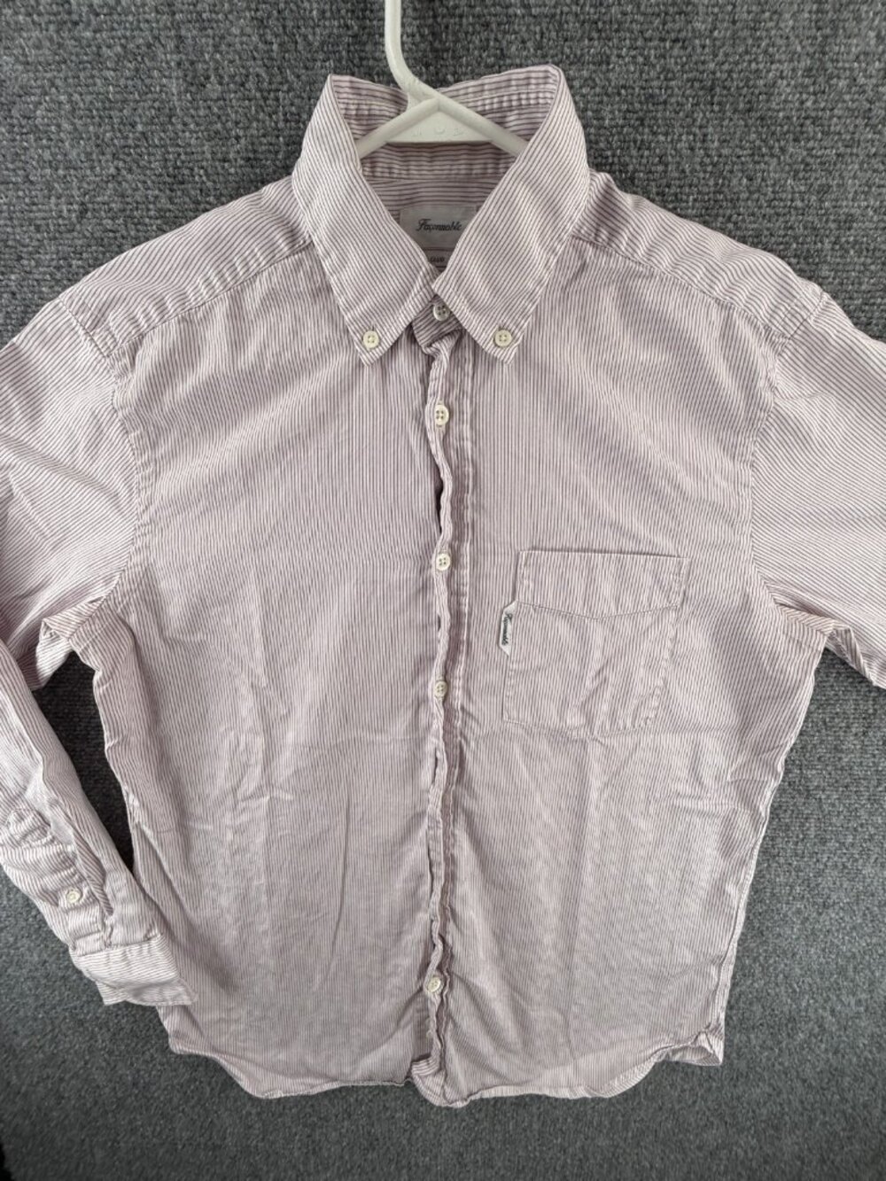 Faconnable Button-Down Striped 15 Purple Mens Pocket Long Sleeve Shirt Adult